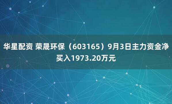 华星配资 荣晟环保（603165）9月3日主力资金净买入1973.20万元